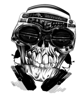 Skull Radio with headphones